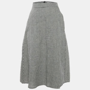 Max Mara Black/White Checkered Midi Skirt M