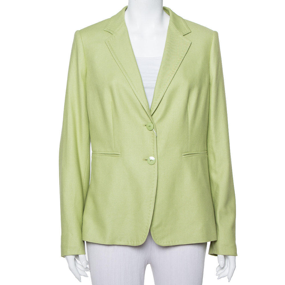 luxury-women-max-mara-used-clothes-p415187-002 Max Mara Light Green Wool & Silk Button Front Blazer L