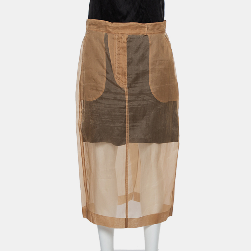 luxury-women-max-mara-used-clothes-p437471-006 Max Mara Beige Silk Sheer Pencil Skirt M