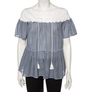 Max Mara Blue Printed Cotton Tie Neck Detail Tunic M
