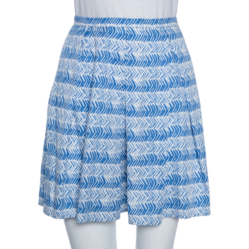 luxury-women-max-mara-used-clothes-p505725-001-2 Weekend Max Mara White/Blue Printed Cotton Pleated Mini Skirt XS