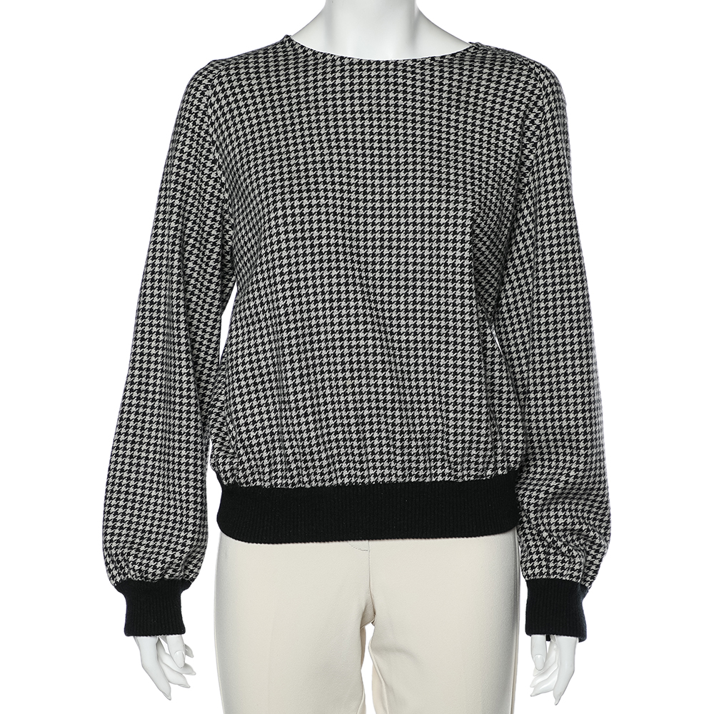luxury-women-max-mara-used-clothes-p596712-001-2 Max Mara Grey Houndstooth Patterned Wool Sweatshirt M
