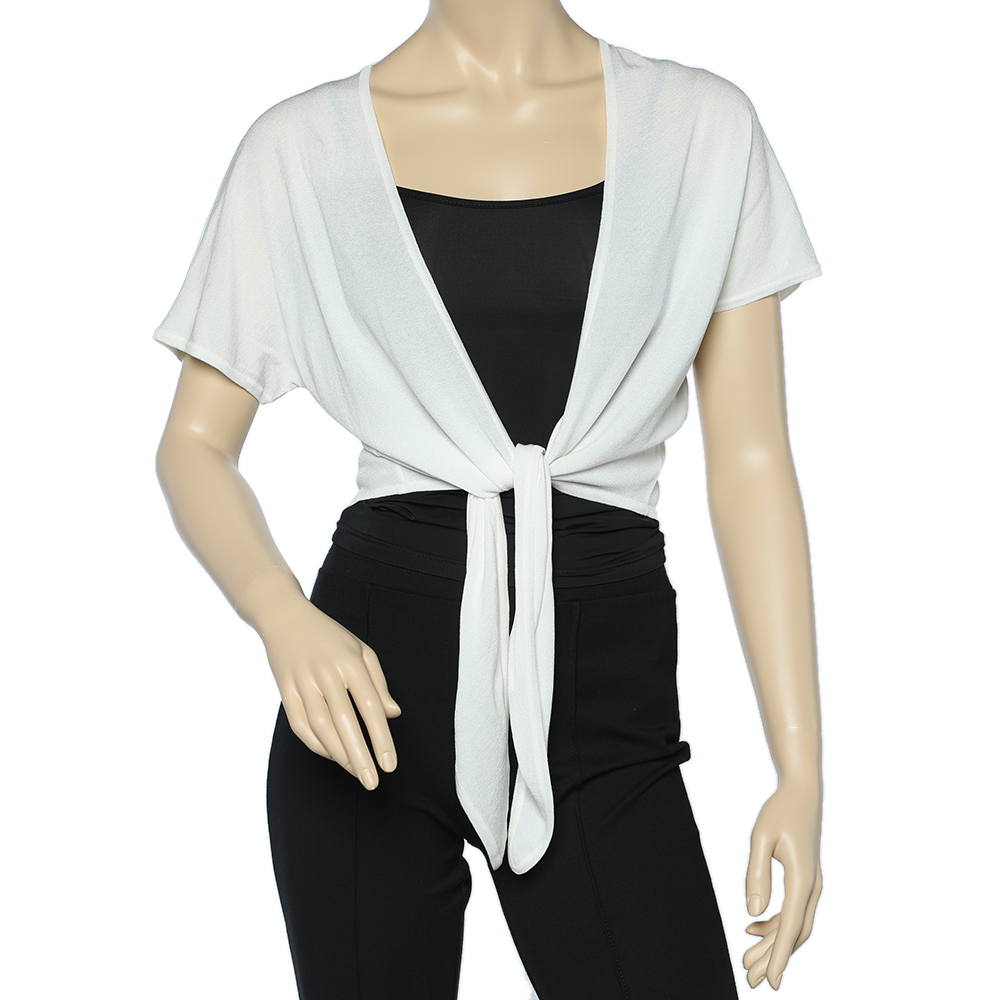 luxury-women-max-mara-used-clothes-p606364-001-2 Max Mara White Knit Front Tie Detail Short Shrug XL