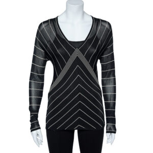 Max Mara Back Stripe Pattern Knit V-Neck Top M