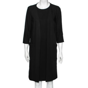 Max Mara Black Crepe Overlay Detail Shift Dress M
