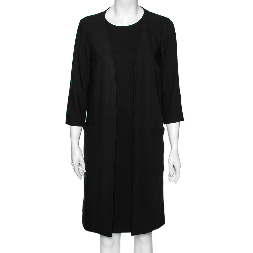 luxury-women-max-mara-used-clothes-p612984-002-1 Max Mara Black Crepe Overlay Detail Shift Dress M