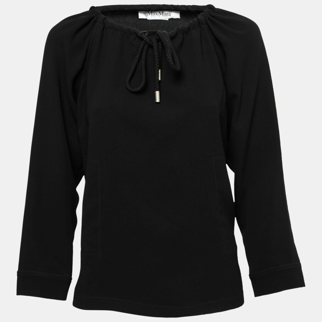 luxury-women-max-mara-used-clothes-p645532-001-2 Max Mara Black Crepe Drawstring Detail Pocketed Blouse M