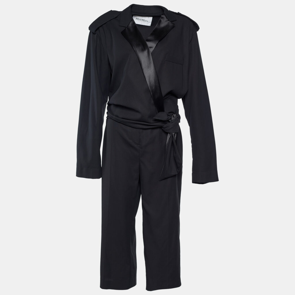 Max Mara Black Cotton Dover Wide-leg Cady Jumpsuit M