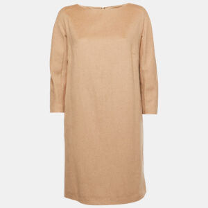 Max Mara Brown Camel Hair Long Sleeve Shift Dress M