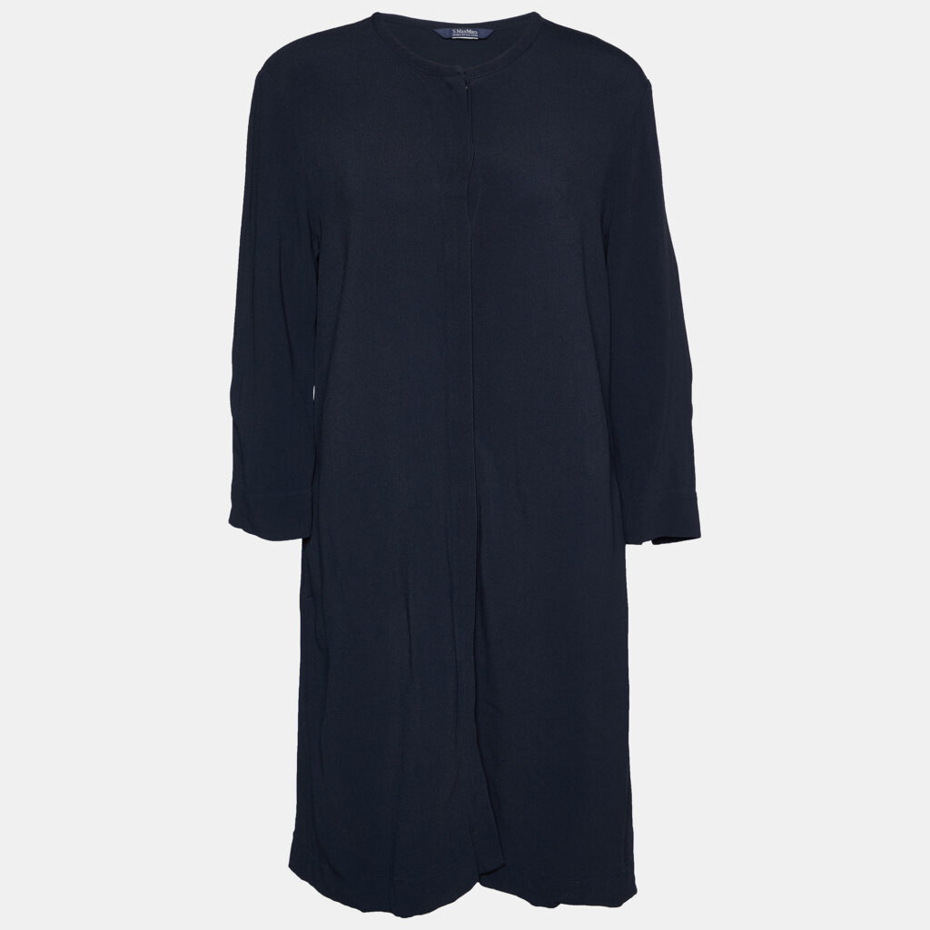 luxury-women-max-mara-used-clothes-p823866-003 S'Max Mara Navy Blue Crepe Button Front Shirt Midi Dress M