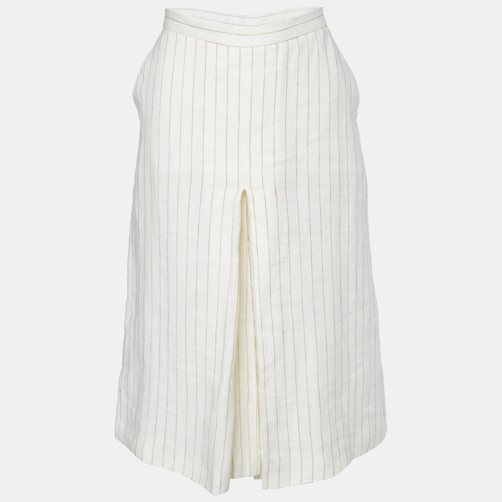 luxury-women-max-mara-used-clothes-p862275-004 Max Mara Off White Striped Linen Pleated Culottes M