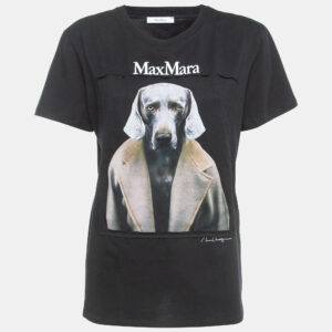 Max Mara Black Dog Print Cotton T-Shirt XL