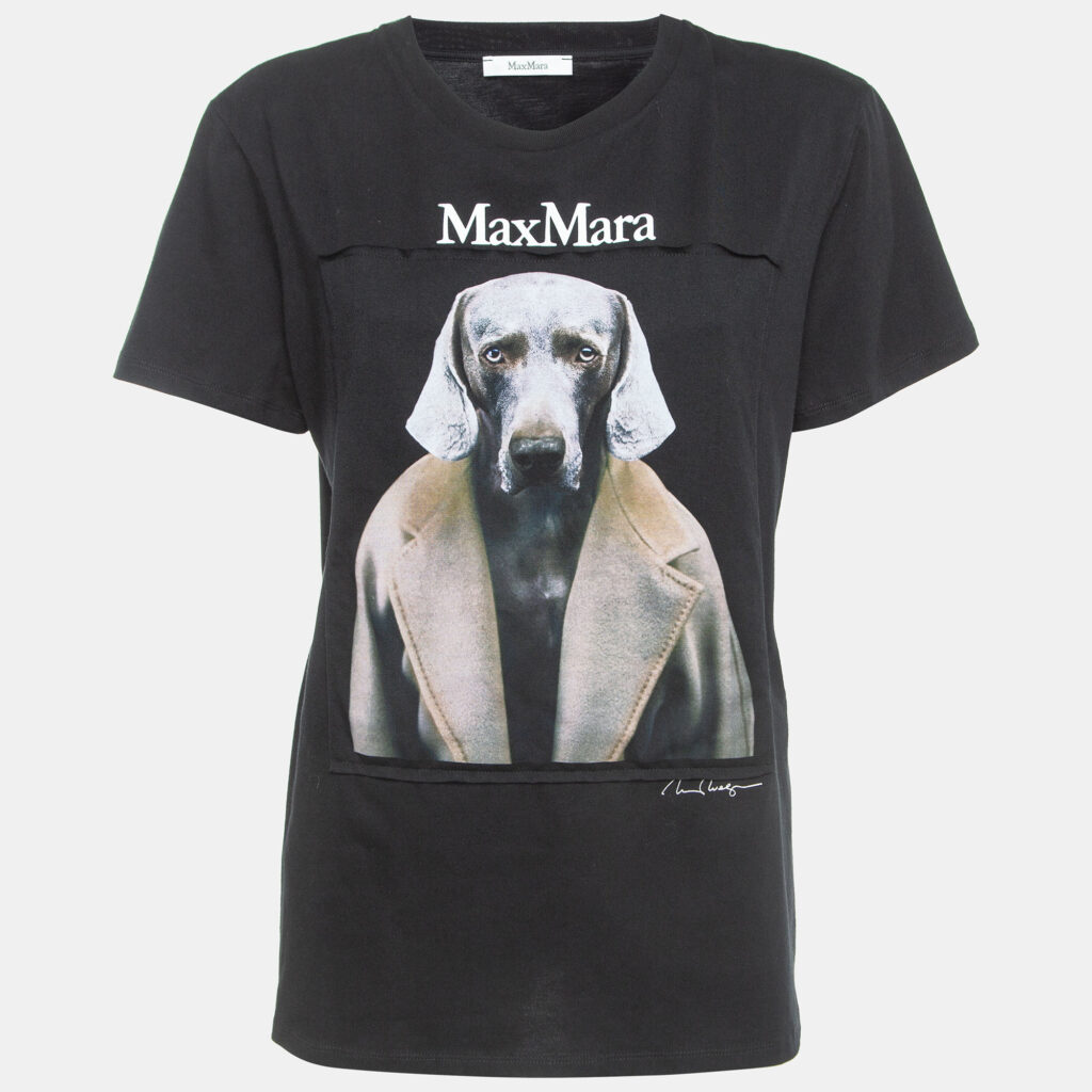luxury-women-max-mara-used-clothes-p918157-001 Max Mara Black Dog Print Cotton T-Shirt XL