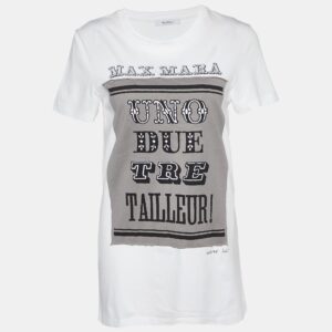Max Mara White Logo Print Cotton Crew Neck T-Shirt S