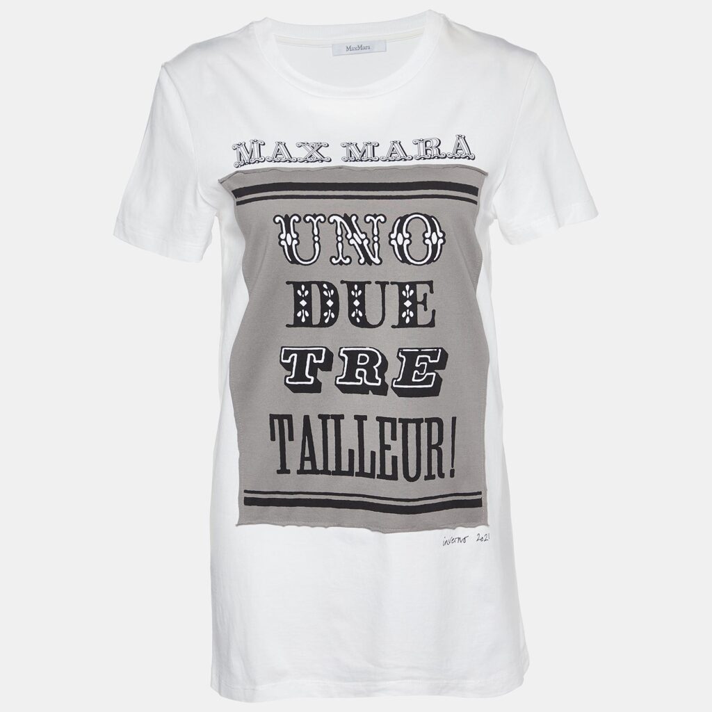 Max Mara White Logo Print Cotton Crew Neck T-Shirt S