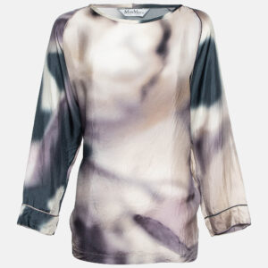 Max Mara Purple Watercolor Print Silk Blouse M