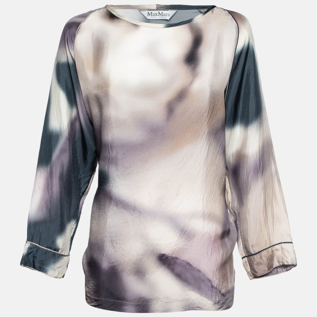 Max Mara Purple Watercolor Print Silk Blouse M