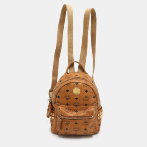 MCM Cognacn Visetos Coated Canvas and Leather Studs Stark Backpack