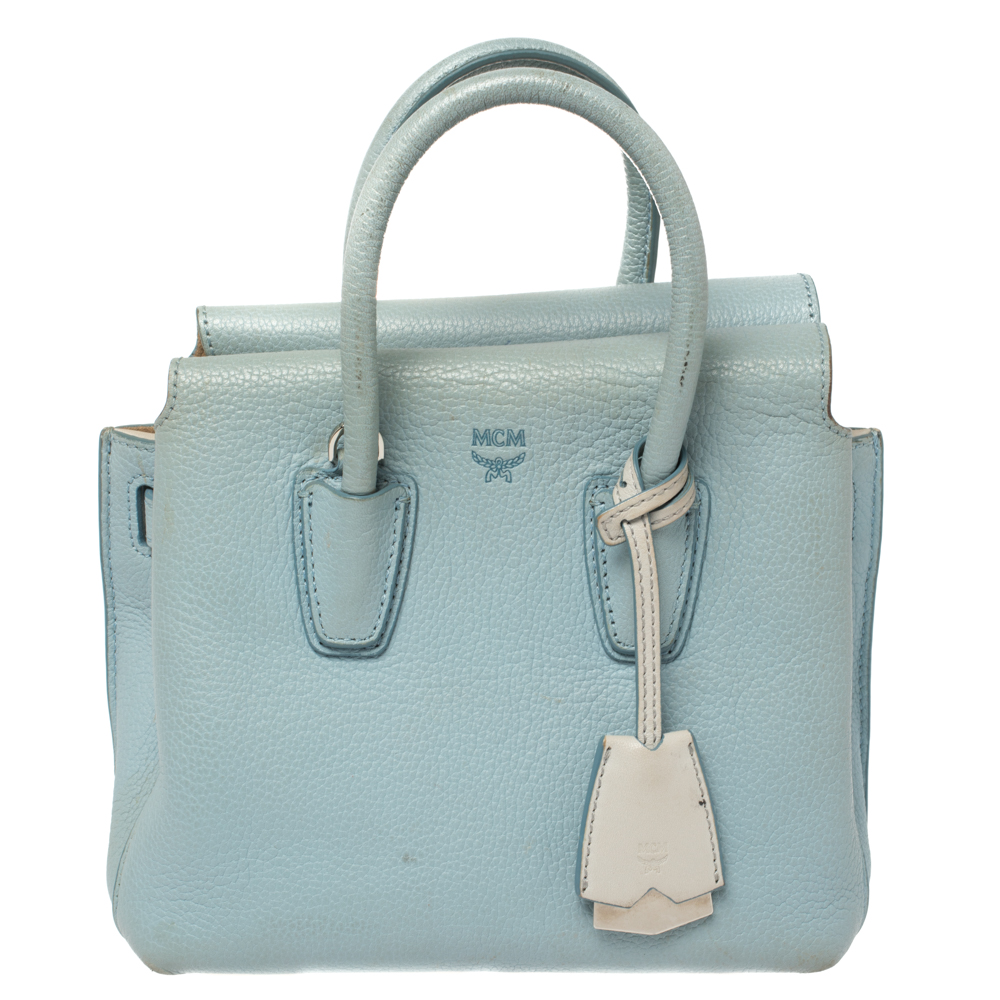 luxury-women-mcm-used-handbags-p416974-008 MCM Blue Leather Mini Milla Tote