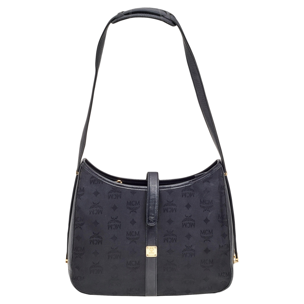 luxury-women-mcm-used-handbags-p556395-009-2 MCM Black Visetos Nylon and Leather Hobo