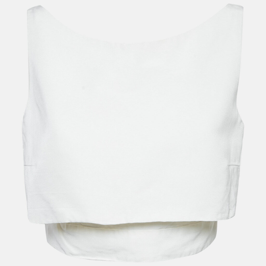 McQ by Alexander McQueen White Faille Cotton Blend Layered Crop Top M