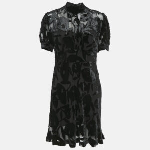 McQ by Alexander McQueen Black Patterned Velvet Short Dress M