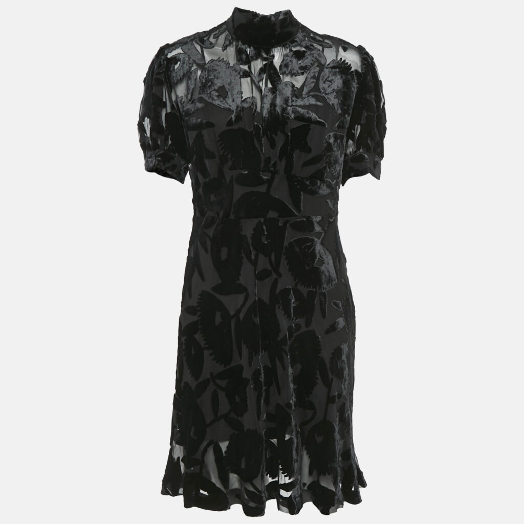 McQ by Alexander McQueen Black Patterned Velvet Short Dress M