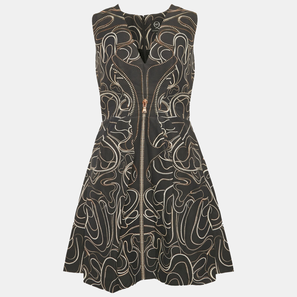 luxury-women-mcq-by-alexander-mcqueen-used-clothes-p1168092-004 McQ by Alexander McQueen Navy Blue Zipper Print Cotton Blend Mini Dress M