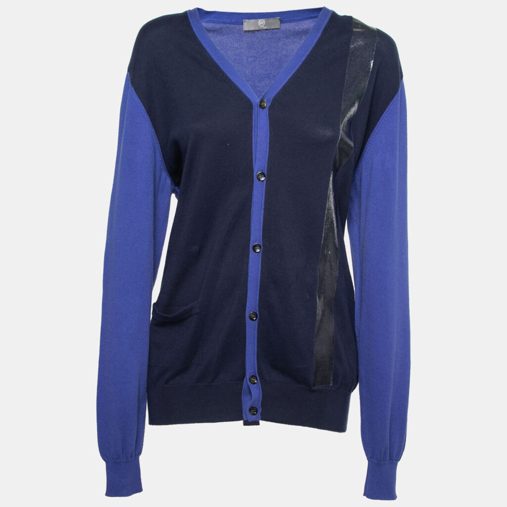 luxury-women-mcq-by-alexander-mcqueen-used-clothes-p677066-001-1 McQ by Alexander McQueen Blue Knit Button Front Long Sleeve Cardigan L