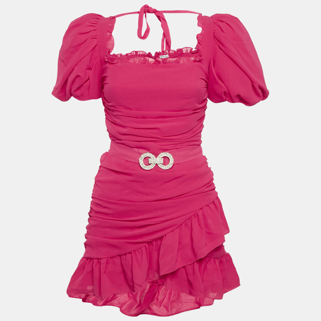 luxury-women-mergim-used-clothes-p1121651-002 Mergim Pink Chiffon Ruche Detail Belted Mini Dress M