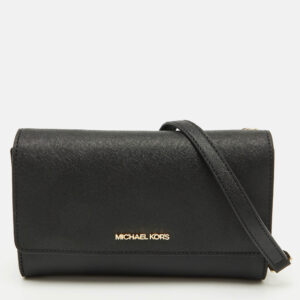 Michael Kors Black Leather Jet Set Flap Crossbody Bag