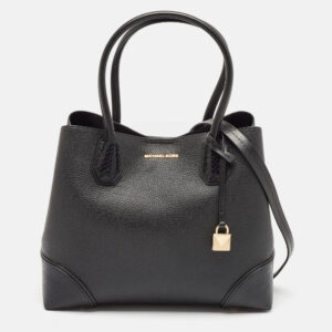 Michael Kors Black Snakeskin Embossed and Leather Mercer Gallery Center Zip Satchel