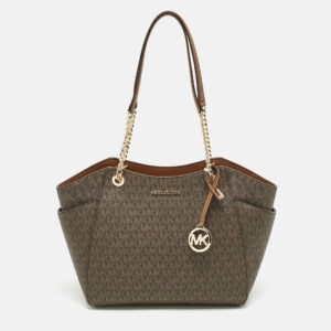Michael Kors Brown Signature Coated Canvas Large Jet Set Travel Chain Tote