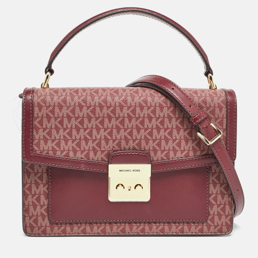 luxury-women-michael-kors-new-handbags-p995405-010 Michael Kors Burgundy Signature Coated Canvas Medium Johara Top Handle Bag