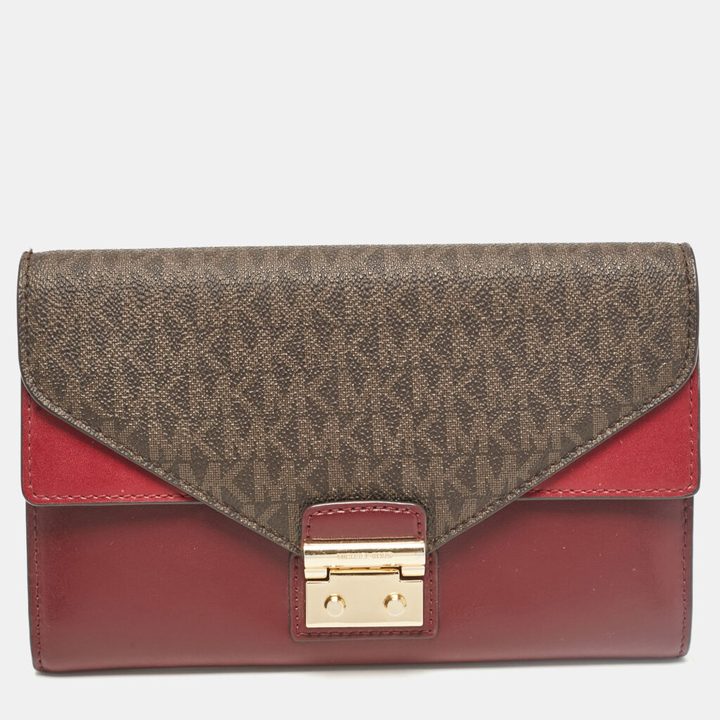 luxury-women-michael-kors-used-handbags-p1035968-002 Michael Kors Burgundy Coated Canvas Leather Clutch