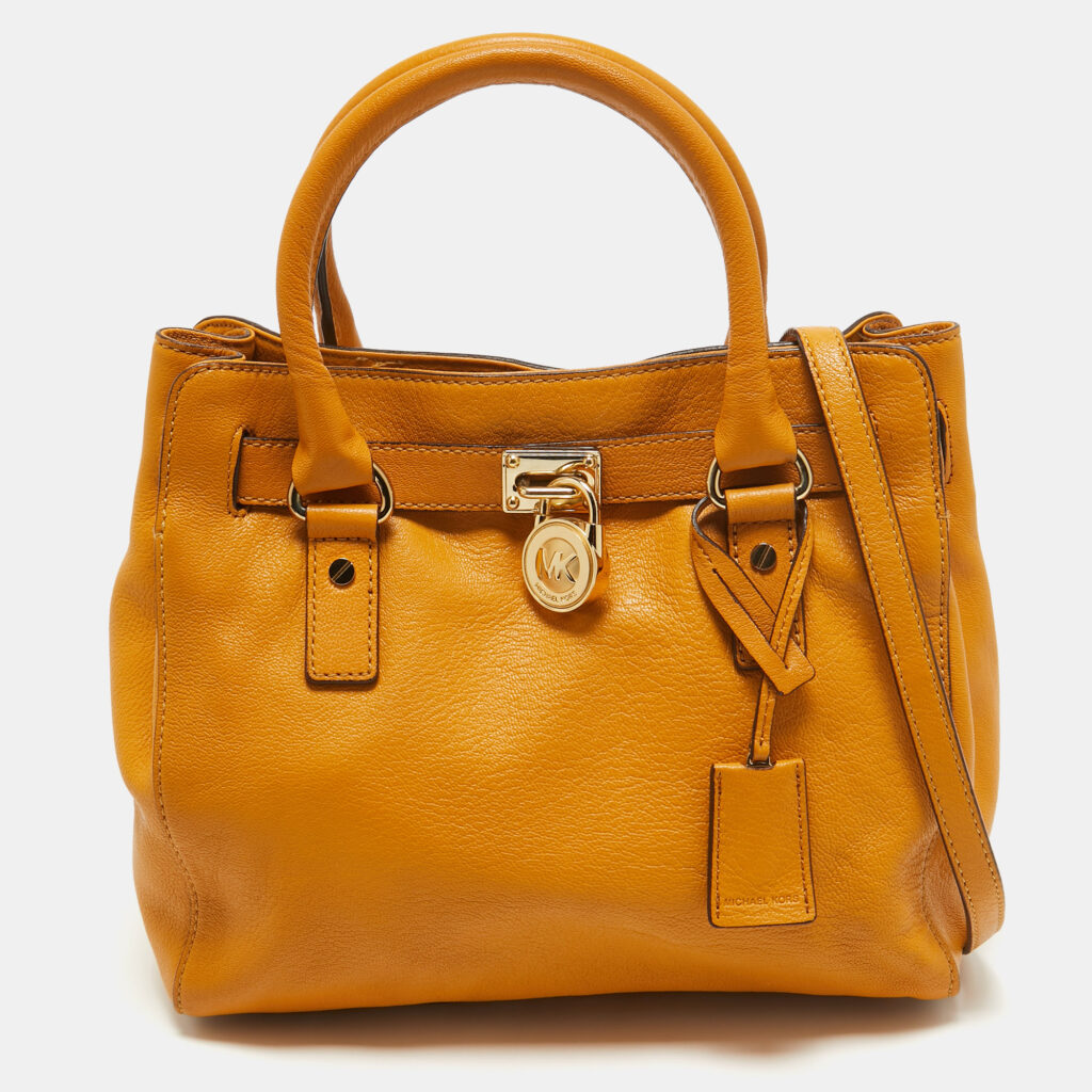 luxury-women-michael-kors-used-handbags-p1036015-001 Michael Kors Mustard Leather Hamilton North South Tote