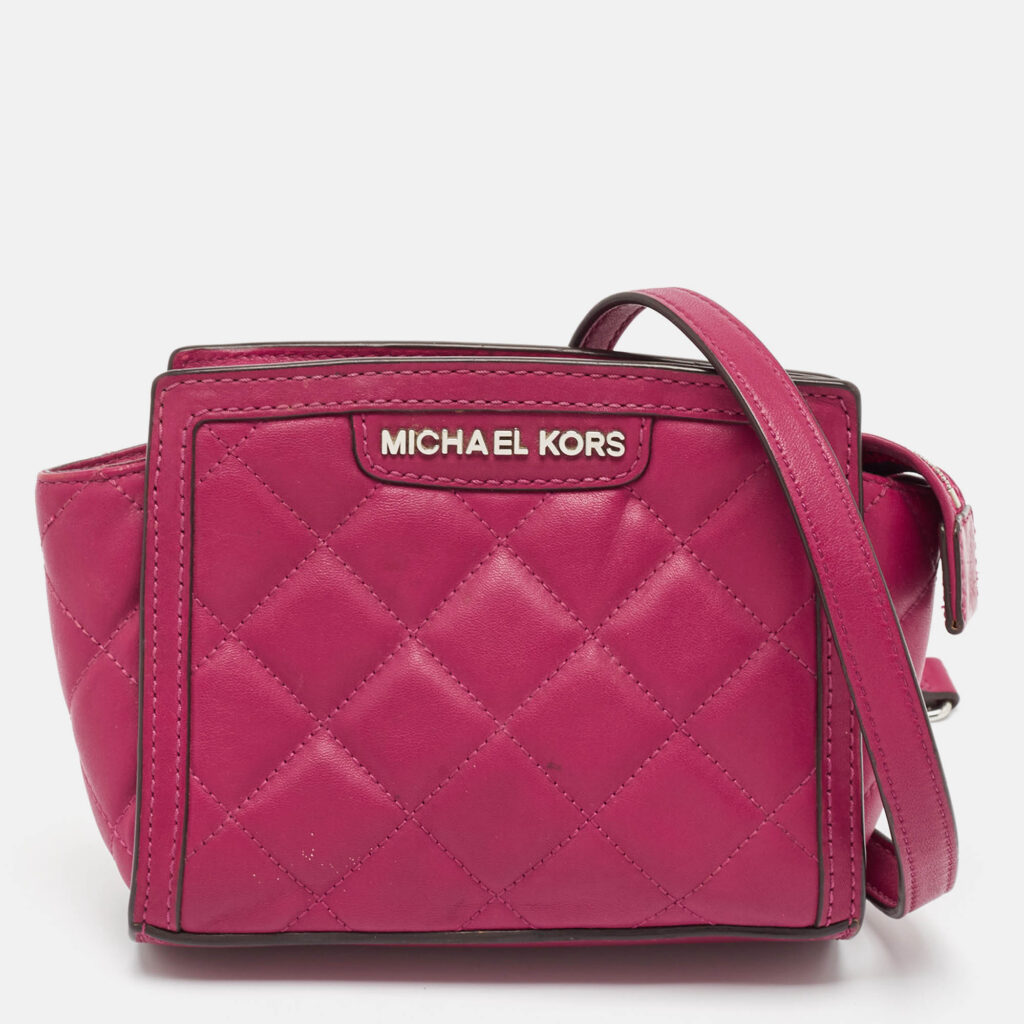 luxury-women-michael-kors-used-handbags-p1038244-014 Michael Kors Fuchsia Pink Quilted Leather Micro Selma Tote