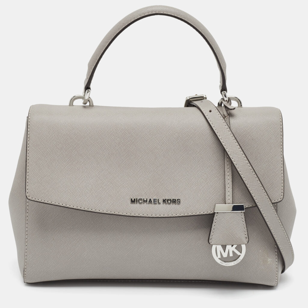 luxury-women-michael-kors-used-handbags-p1045160-001 Michael Kors Grey Leather Medium Ava Top Handle Bag