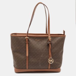 Michael Kors Brown Signature Coated Canvas Jet Set Travel Tote