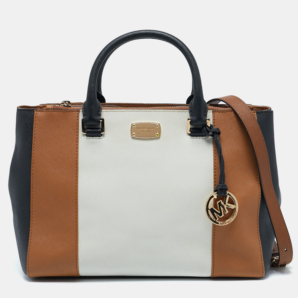 luxury-women-michael-kors-used-handbags-p1078748-006 Michael Kors Tricolor Leather Double Zip Colorblock Tote
