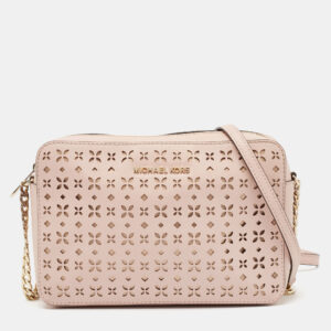 Michael Kors Light Pink Leather Lasercut East West Crossbody Bag