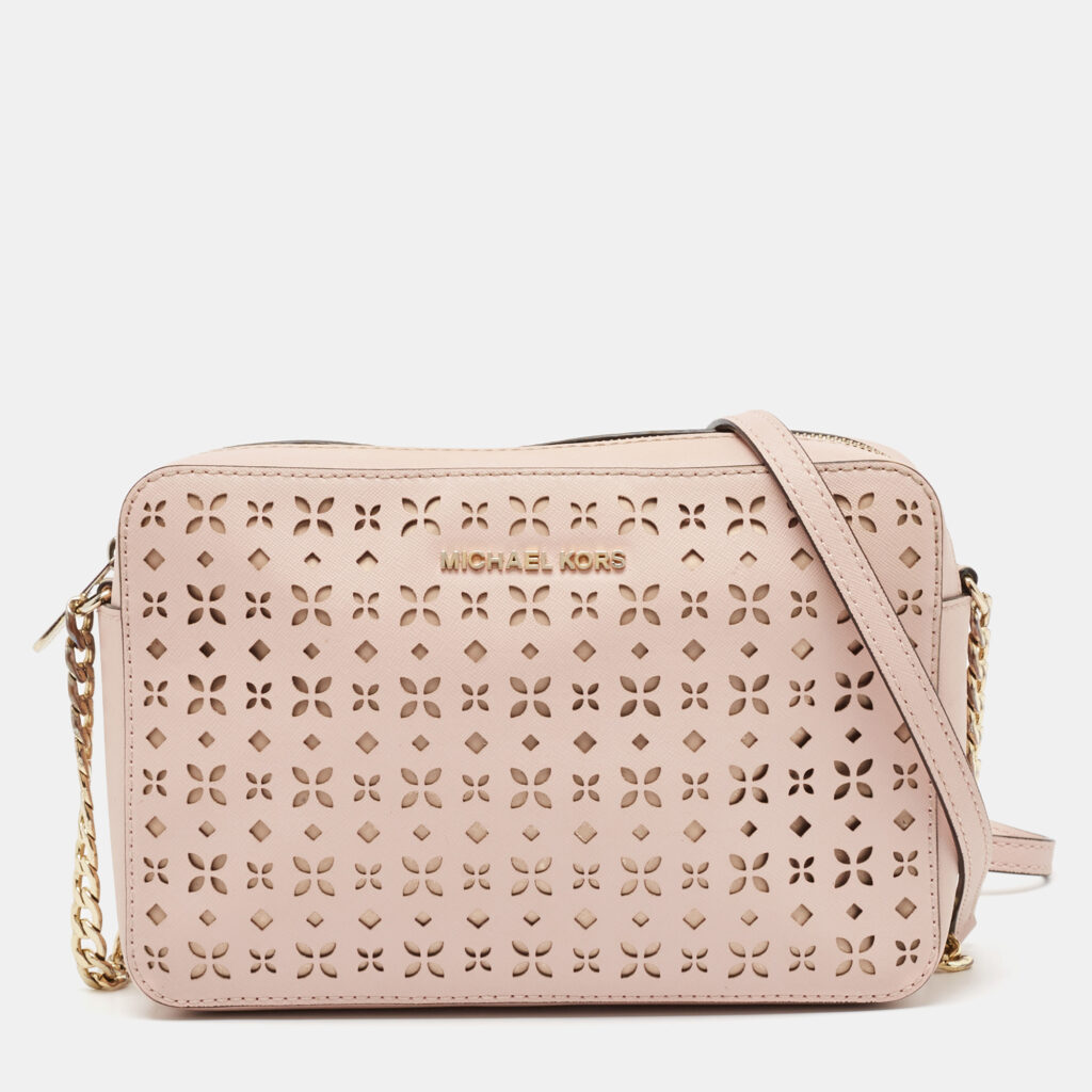luxury-women-michael-kors-used-handbags-p1082616-015 Michael Kors Light Pink Leather Lasercut East West Crossbody Bag