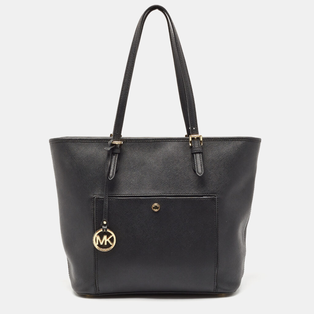 luxury-women-michael-kors-used-handbags-p1092959-001 Michael Kors Black Leather Jet Set Top Zip Tote