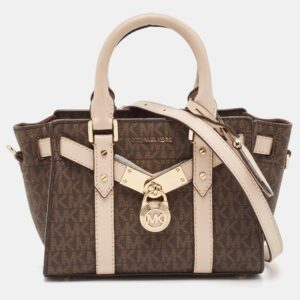Michael Kors Brown/Pink Siganture Coated Canvas Mini Nouveau Hamilton Crossbody Bag