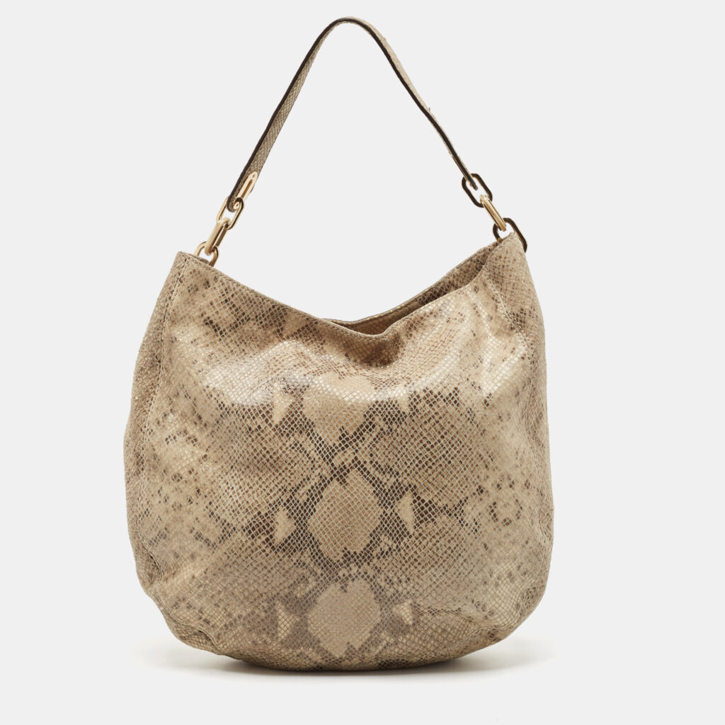 luxury-women-michael-kors-used-handbags-p1093788-006 Michael Michael Kors Beige Python Effect Leather Lillie Hobo