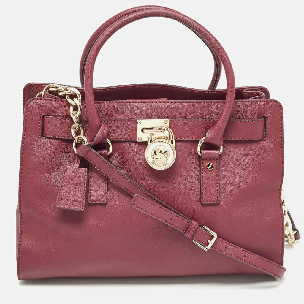 luxury-women-michael-kors-used-handbags-p1104800-013 Michael Kors Burgundy Leather East/West Hamilton Tote