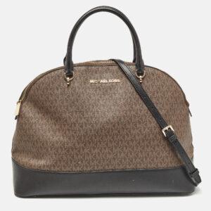 Michael Kors Black/Brown Signature Coated Canvas and Leather Extra Large Emmy Satchel