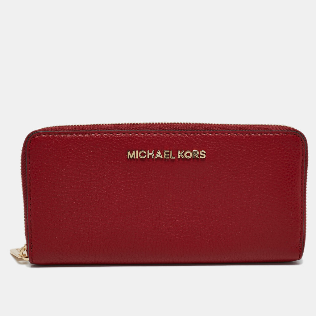 luxury-women-michael-kors-used-handbags-p1108770-001 Michael Kors Red Leather Zip Continental Wallet