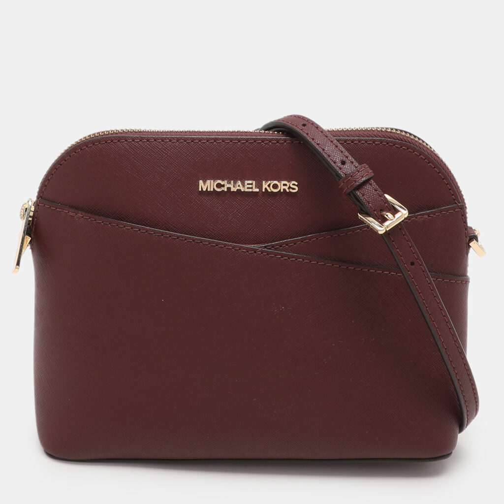luxury-women-michael-kors-used-handbags-p1112839-001 Michael Kors Burgundy Leather Medium Jet Set Travel Dome Crossbody Bag