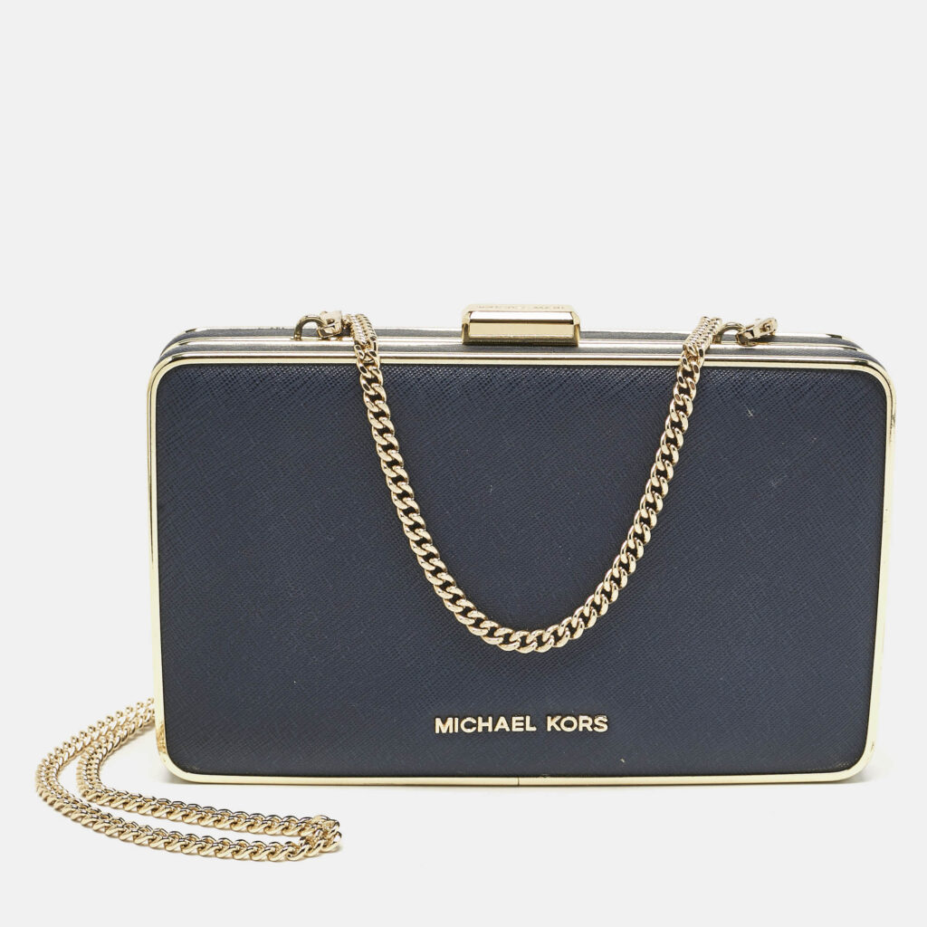 luxury-women-michael-kors-used-handbags-p1115968-007 Michael Kors Blue Leather Elsie Box Chain Clutch